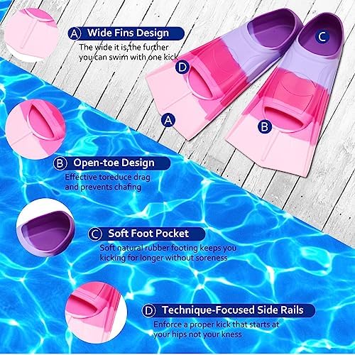 Kids Swim Fins,Short Kids Fins Youth Swimming Flippers for Lap Swimming Training for Children Girls Boys Beginners
