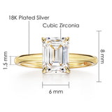Michooyel 925 Sterling Silver 2ct Cubic Zirconia Engagement Ring for Women, Emerald Cut CZ Solitaire Promise Rings 18K Gold Plated Rings Size 5