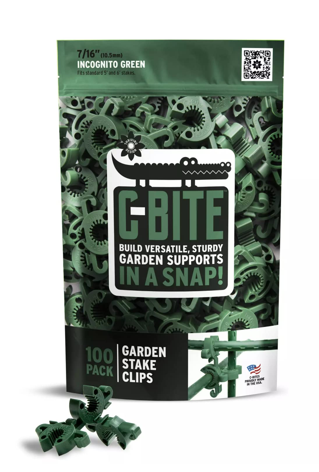 C-BITE Plant Support Clips for Trellis, Garden Stakes, Wire Fence, Climbing Plants, Indoor Gardening, Hydroponics Systems, and Vines | Durable Gardening Clips (Incognito Green - 100 Pack)