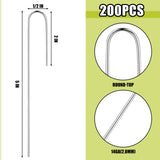 Pelopy 200 Pcs 1/2" Irrigation Drip Tubing Stakes 5 in J-Shaped Landscape Staples Garden Drip Line Stakes Soaker Hose Pins for Lawn Plant Yard Fence Ground Drips Systems, Sliver