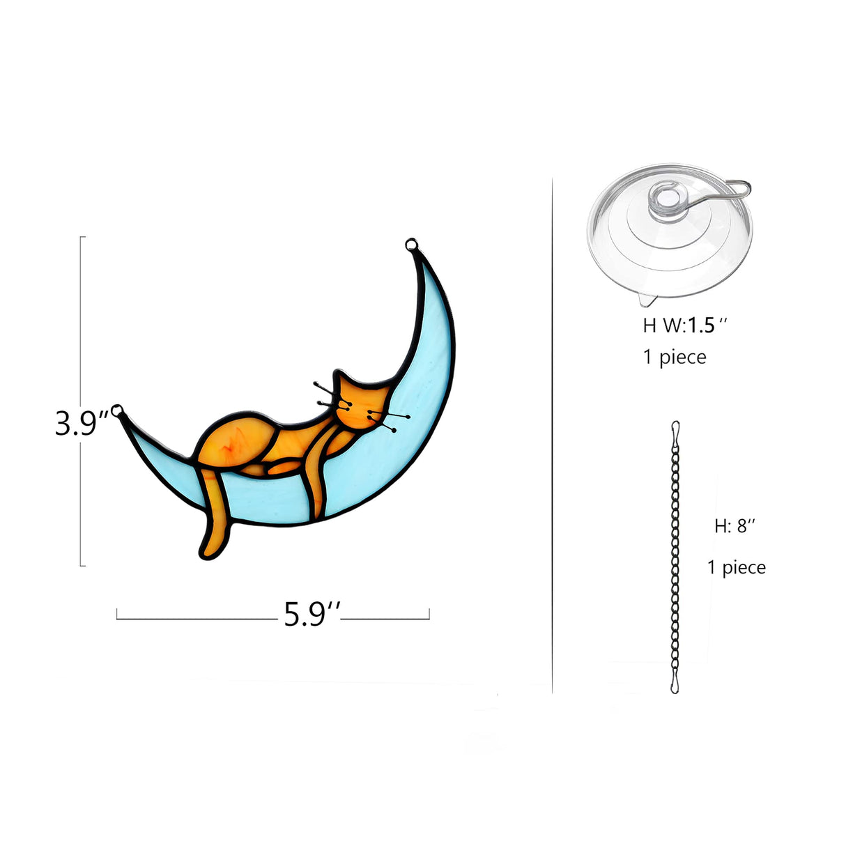 BOXCASA Orange Cat Suncatchers Handcrafted Stained Glass Window Hanging - Moon Phase Memorial Gifts for Cat Lovers,Birthday,Christmas Day, for Women,Mom