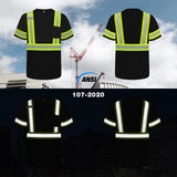 TCCFCCT High Visibility Shirts for Men Class 3 Hi Vis Reflective Safety Shirts for Men Women, Short Sleeve Construction Work Shirts with Green Extend Edge, Meet ANSI, Durable & Breathable, DT-Black L