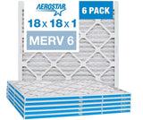 Aerostar 18x18x1 MERV 6 Pleated Air Filter, AC Furnace Air Filter, 6 Pack (Actual Size: 17 3/4"x17 3/4"x3/4")