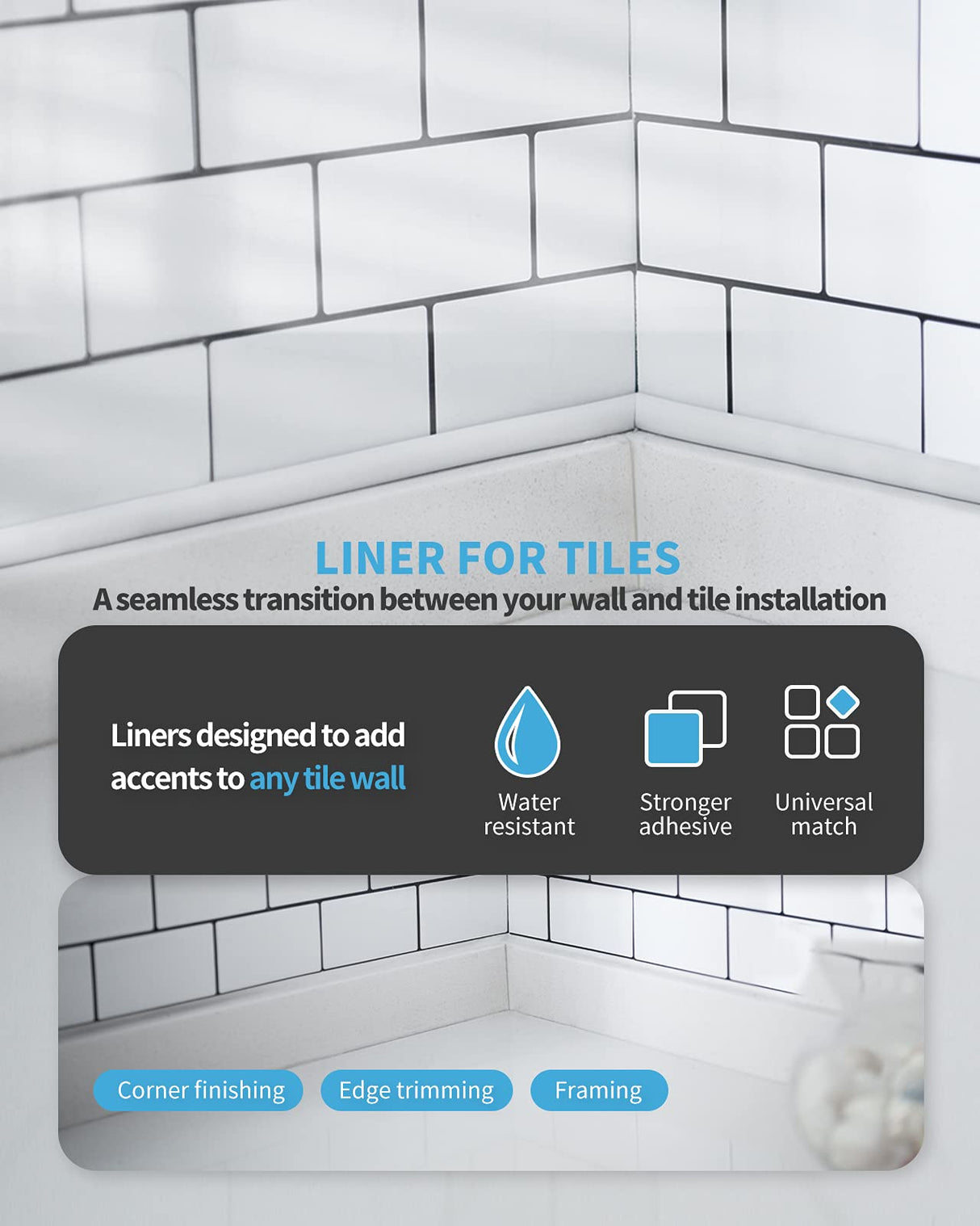 Art3d 25 Ft Peel and Stick Trim for Backsplash Tile Edge, Self-Adhesive Liner for Corner Decor in White