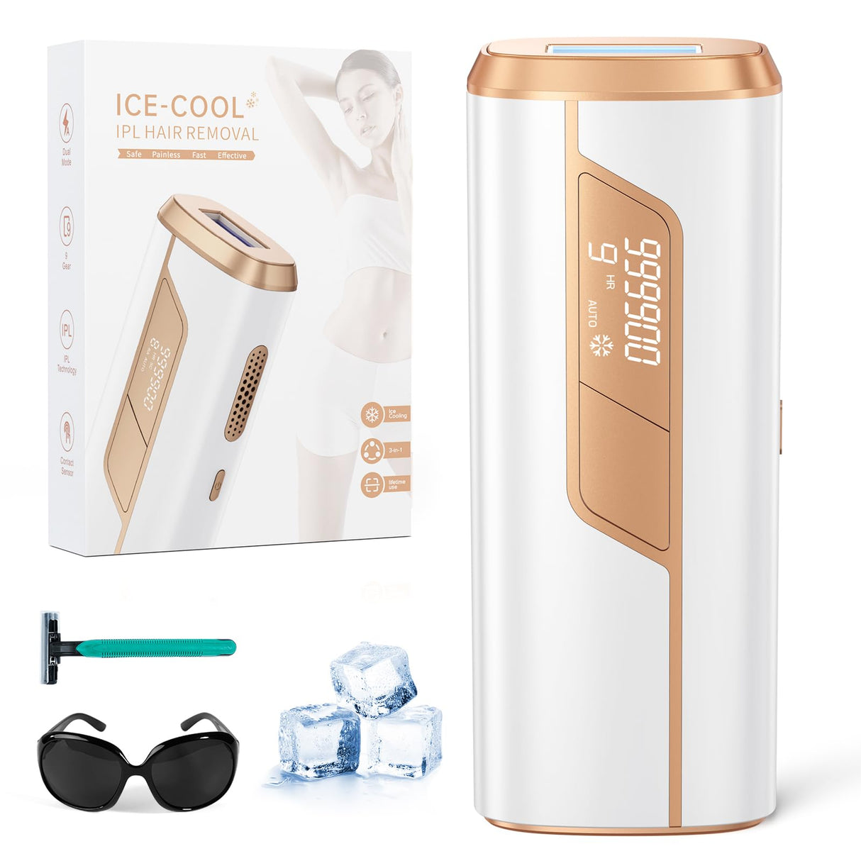 Aopvui Laser Hair Removal for Women and Men, IPL Permanent At Home Hair Removal Device with 5°C Ice Cooling Function, 999,990+ Flashes Painless Hair Removal for Face,Armpits, Legs, Arms, Bikini Line