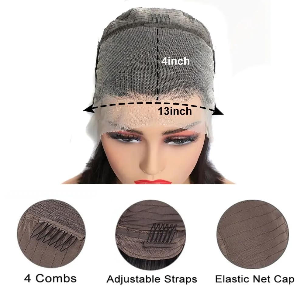 13x4 Lace Front Bob Wigs Human Hair 200 Density HD Transparent Lace Bob Wig for Women 14 inch Short Straight Bob Lace Frontal Wigs Glueless Pre Plucked With Baby Hair Straight Bob Wig Natural Color