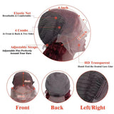 CHEETAHBEAUTY 99J Burgundy Deep Wave 13X6 HD Transparent Lace Front Wigs Human Hair Brazilian Virgin Human Hair Wigs for Black Women Deep Curly Wigs Pre Plucked with Baby Hair 250% Density(30inch)