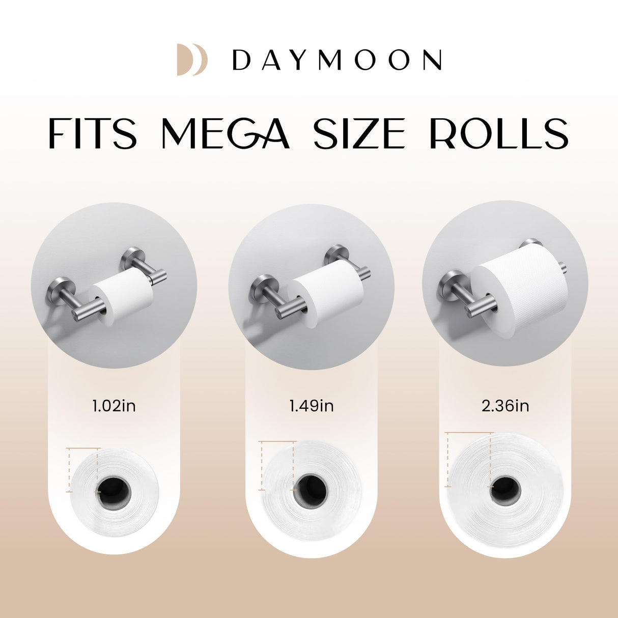 Day Moon™ Toilet Paper Holder Wall Mount, Modern Roll Holder for Bathroom, Stainless Steel Rustproof Double Post Pivoting Tissue Roll Holder for Bathroom, Classic, Brushed Nickel