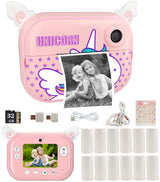 Instant Print Camera for Kids with 12 Rolls Refill Paper, Digital Camera for Girls Christmas Birthday Gifts, 32G SD Card