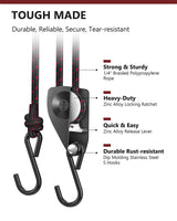 VIPARSPECTRA Ratchet Tie Down Straps, 1/4" Adjustable Rope Hangers [4 Pack, 12FT, 150 lbs/Pack], Heavy Duty Kayak Pulley System with Hooks for Garage Cargo Trucks Tents Grow Lights Various Lashing