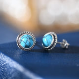 BRAYEG 925 Sterling Silver Turquoise Stud Earrings, Hypoallergenic Turquoise Earrings for Women, Classic Circle Gemstone Earrings for Women Gift