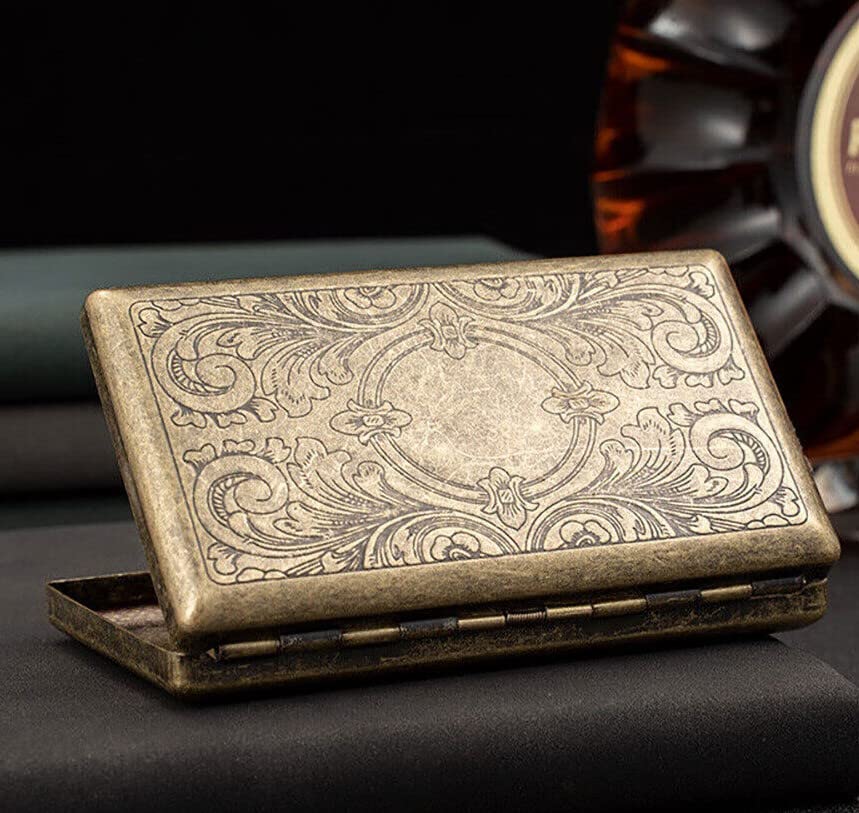 Cigarette Case Victorian Style Metal Holder for Regular, King and 100's Size Pocket Protective Security Wallet (ES100-AB, Antique Brass)