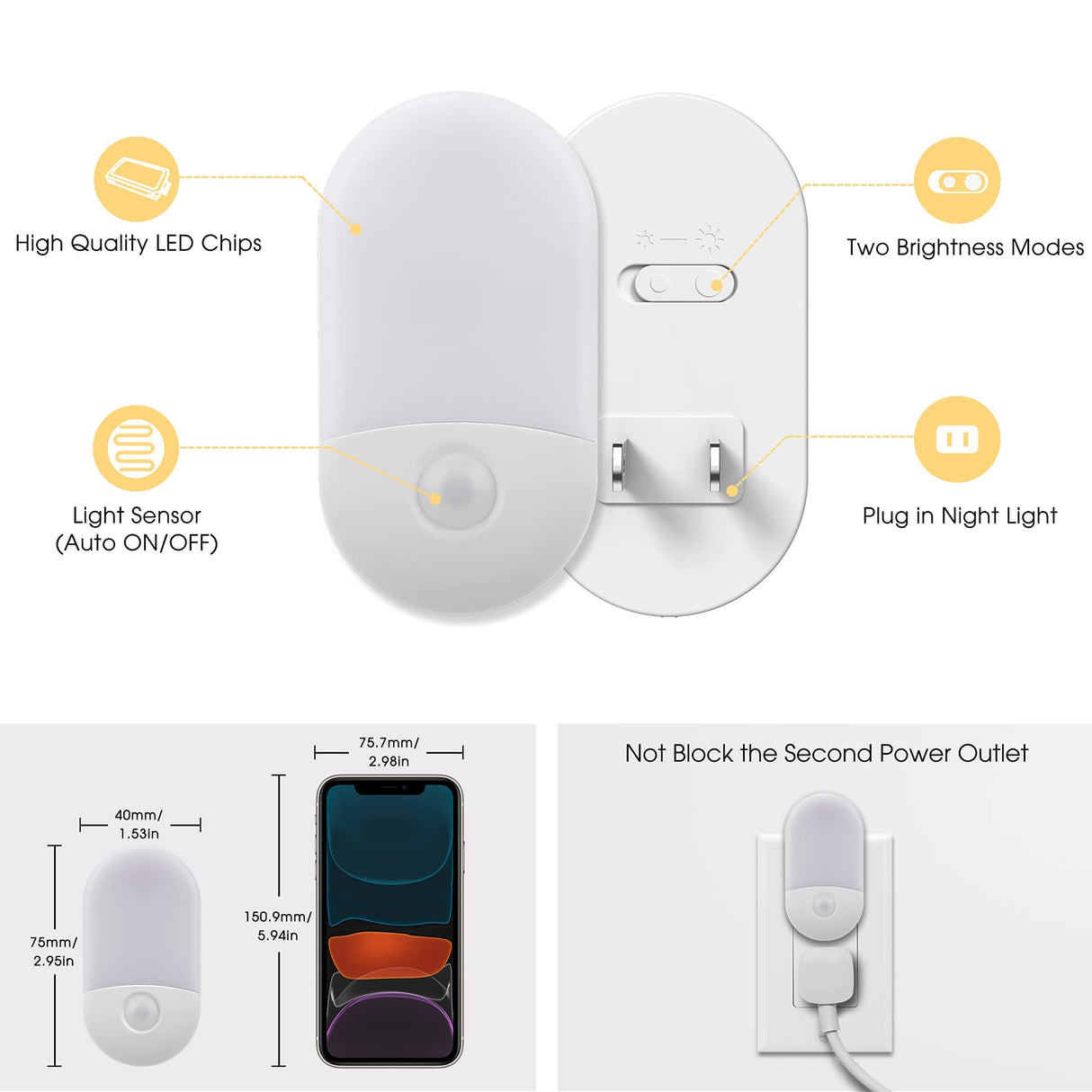 L LOHAS LED Night Lights Plug into Wall, [4 Pack] LED Night Light with Light Sensors, 30/60LM Nightlights for Kids Room, Soft White 3000K, 0.6W Automatic Plug in Wall Light for Bedroom, Hallway