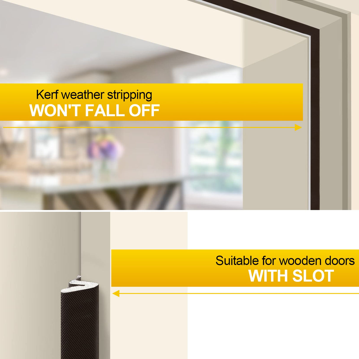 40 Feet Door Weather Stripping, Kerf Weather Stripping for Doors with Groove, Kerf Door Seal for Large Gap and Easy Installation(40, Brown)