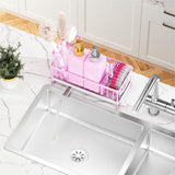 Cisily Kitchen Soap Dispenser Set with Sink Caddy, Glass Bottle, Hand and Dish Soap Dispenser Set with Sponge Holder (Pink Bottles + Pink Sponge Holder)