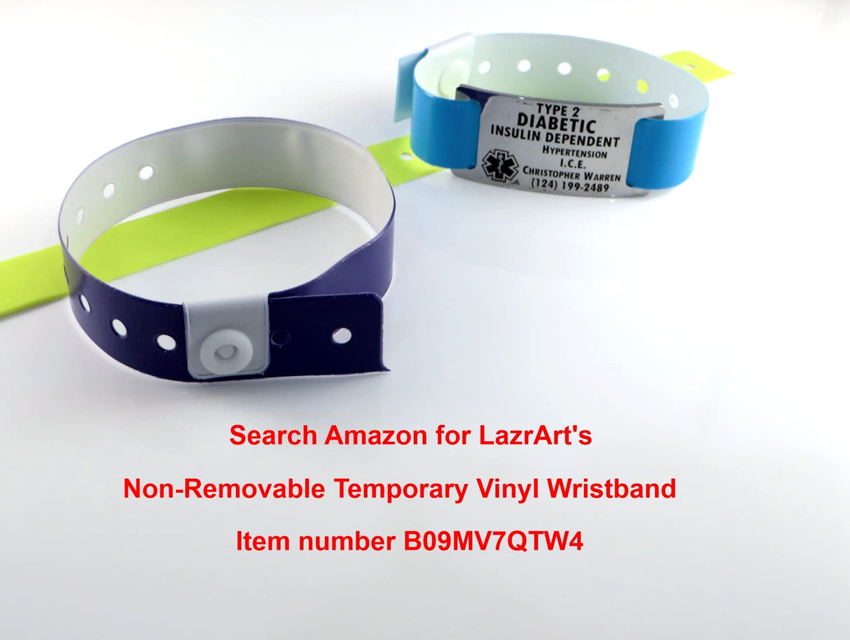 LazrArt Premium Alzheimers Dementia/Identification Bracelet - Free Dark Laser Engraving Custom Personalization