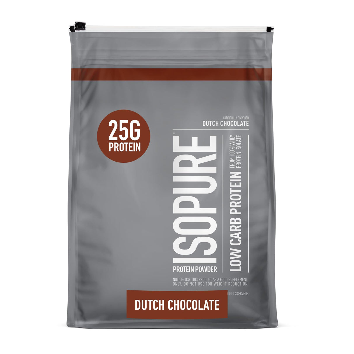 Isopure Low Carb 100% Pure Whey Isolate Protein Powder, Lactose Free, Gluten Free, With Vitamins, Dutch Chocolate, 25g Protein Per Serving, 7.5 Lbs, 103 Servings (Packaging May Vary)