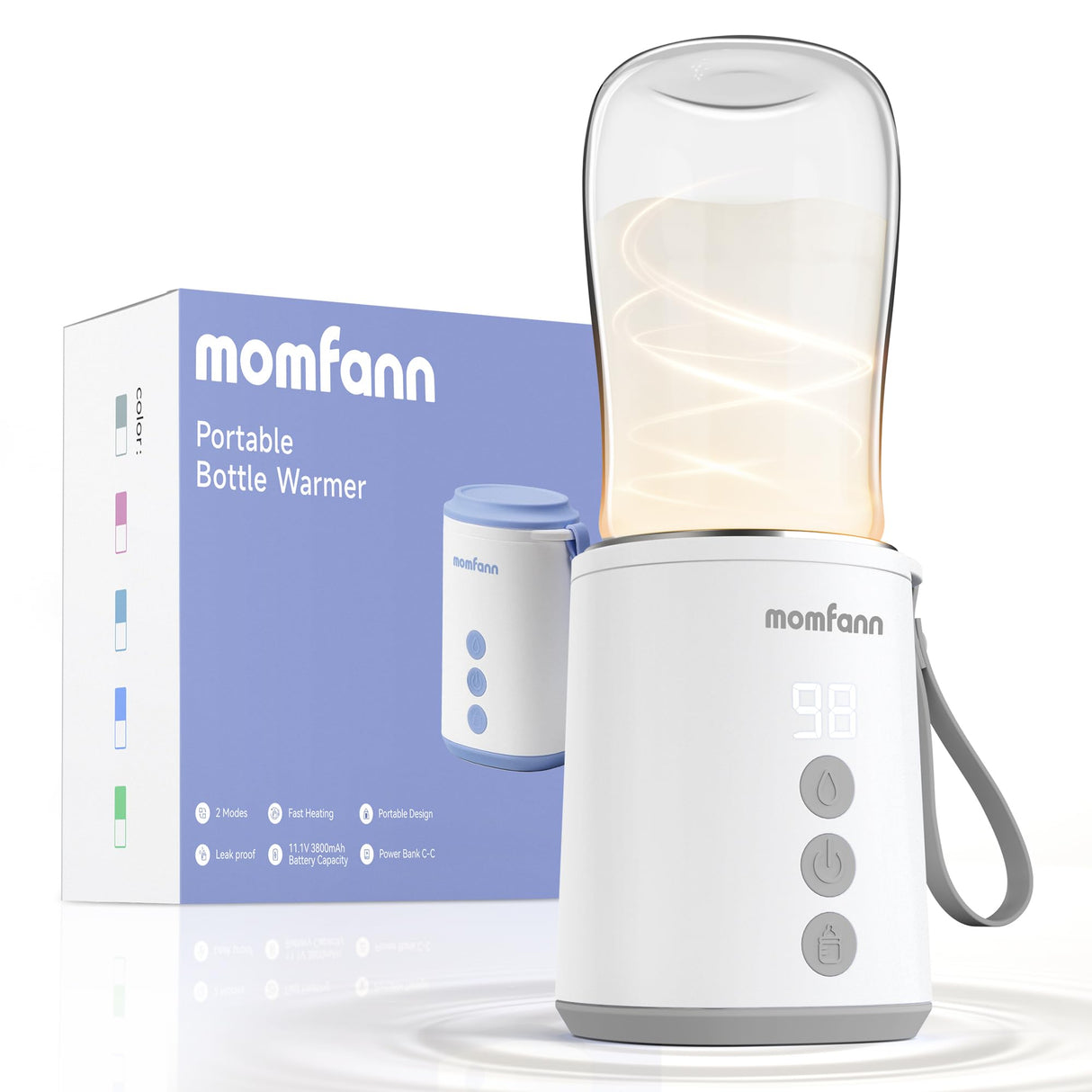 MOMFANN Portable Bottle Warmer, Travel Baby Bottle Warmer for Breastmilk On The Go, Leak-Proof, 2 Modes Fast Heating