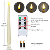 Homemory 12 Pcs Flameless Taper Candles with Remote Timer Dimmer, 11 inches Ivory Taper Candles Battery Operated, Plastic LED Candlesticks with Flickering Flame for Halloween Christmas Church Wedding