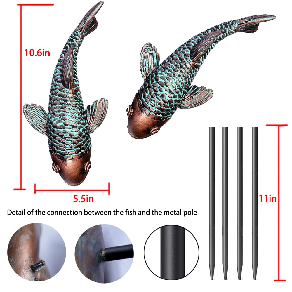 VKEVOC Set of 2 Antique Koi Fish Statue, Outdoor Garden Sculpture for Patio, Backyard, Pond, and Home Decor