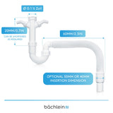 Bächlein Flexible Tubular Siphon for Kitchen Sink - Odour Trap with Double Appliance Connection - Siphon for The Kitchen Sink