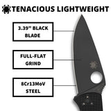 Spyderco Tenacious Lightweight Folding Pocket Knife, PlainEdge