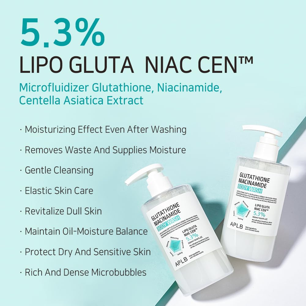 APLB Glutathione Niacinamide Body Wash | LIPO GLUTA NIAC CEN™ 5.3% 10.14 FL.OZ/Korean Skincare, Gentle Ingredients for The Safety of Your Skin, Long Lasting deep Moisture for Soft Skin