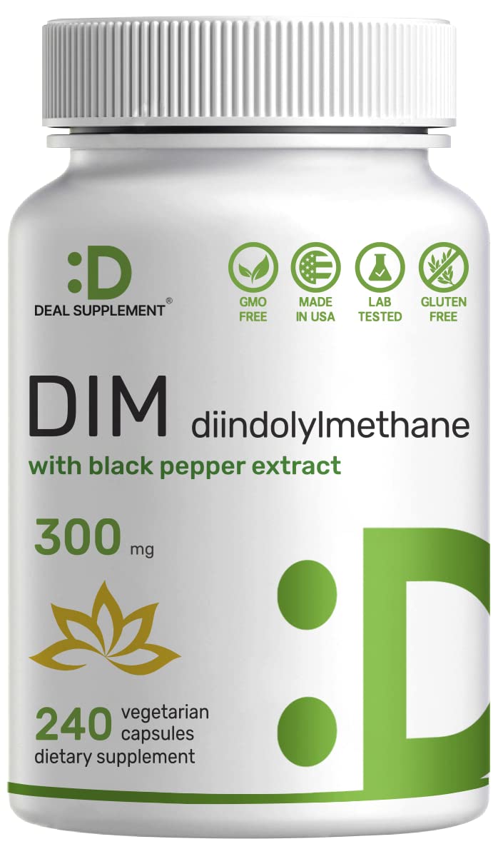 DIM Supplement 300mg, 240 Caps, 4 Months Supply | Estrogen Balance for Men & Women | Diindolylmethane Plus Black Pepper Extract for Enhanced Absorption | Hormonal & Skin Health Support