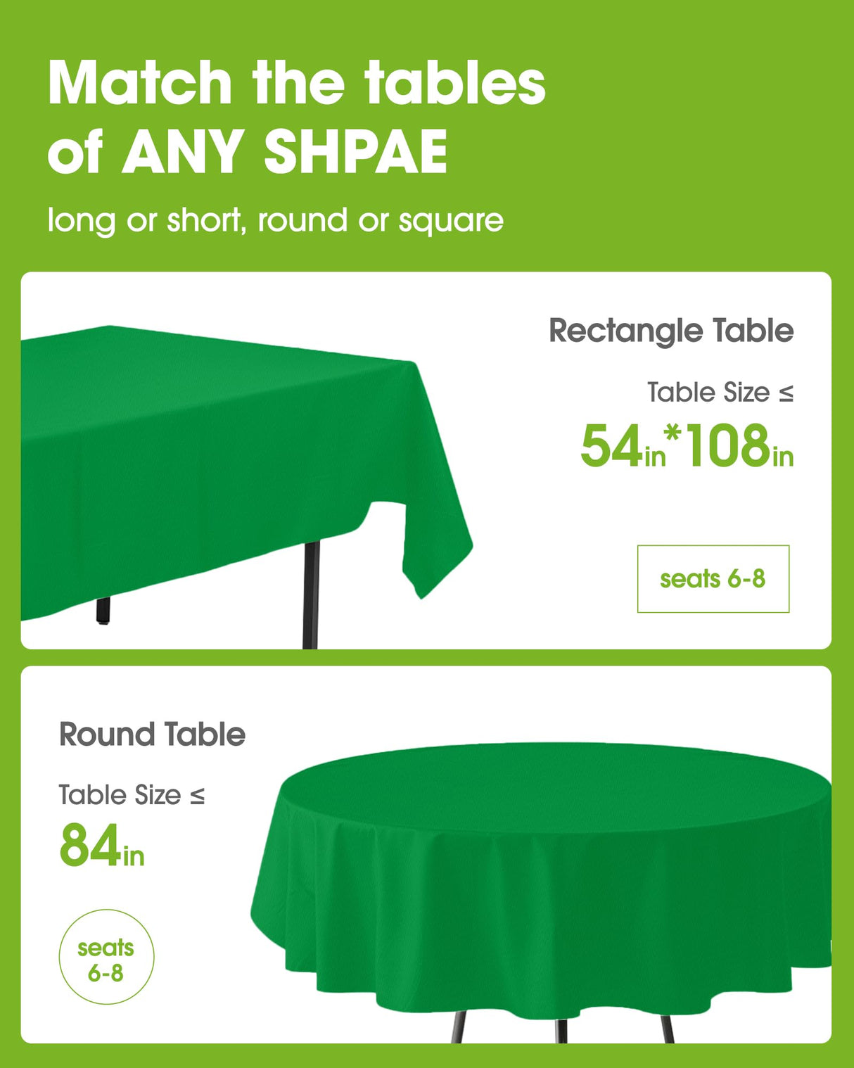 Pureegg Plastic Table Cloth Disposable 20 Pack, 54 x 108 Inch Table Cloths, St Patricks Day, Christmas Decorations, Tablecloths, Rectangle, Forest, Emerald, Plastic Cover, Leakproof & Sturdy, Green