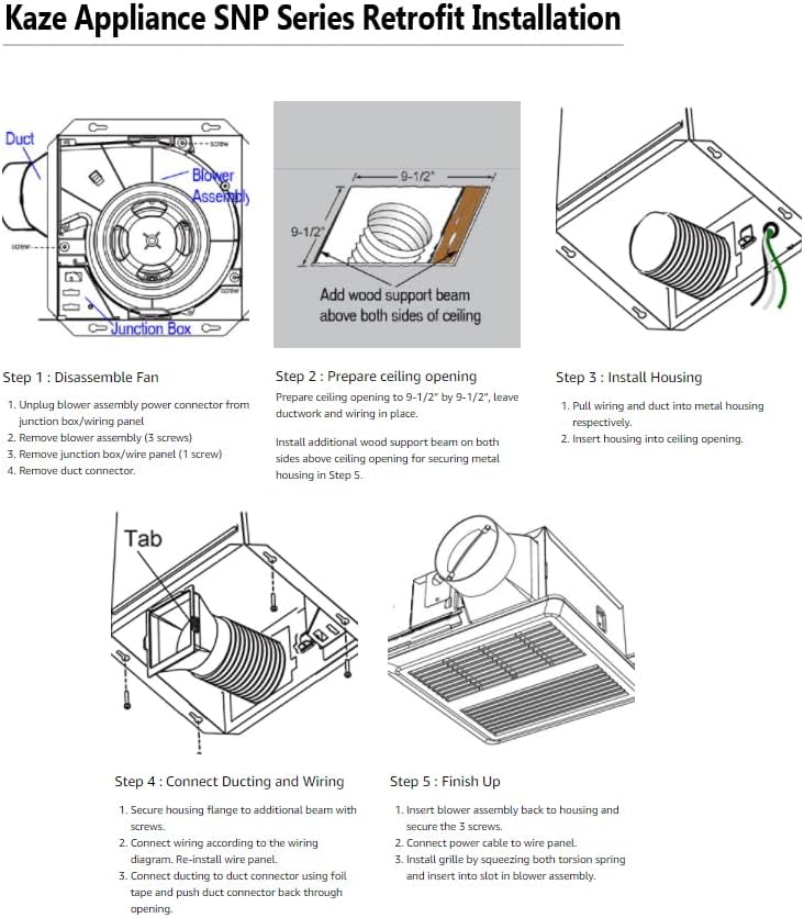 SNP100 | 100 CFM | 0.8 Sone | No Attic Access Required Bathroom Ventilation Exhaust Extractor Fan