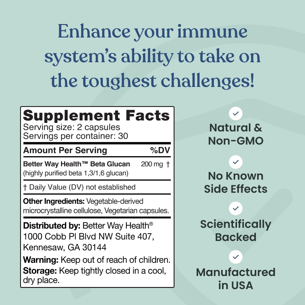 Better Way Health™ - Advanced Immune Readiness - Highly Purified 1,3/1,6 Beta Glucan 100 - Clinically Tested Immune Defense - 100mg/60 Capsules