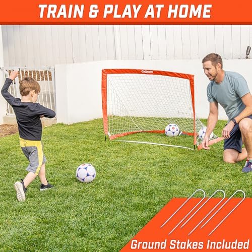 GoSports Portable Soccer Goals for Kids - 13 Color Options - Choose 4 x 3 ft or 6 x 4 ft - Team Tone Pop Up Nets for Backyard
