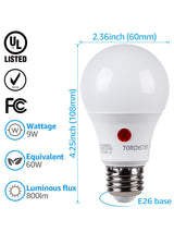 TORCHSTAR Dusk to Dawn Light Bulbs Outdoor, Sensor A19 LED Light Bulb, Auto on/Off Photocell Automatic for Outdoor Lighting, 2700K, Pack of 4