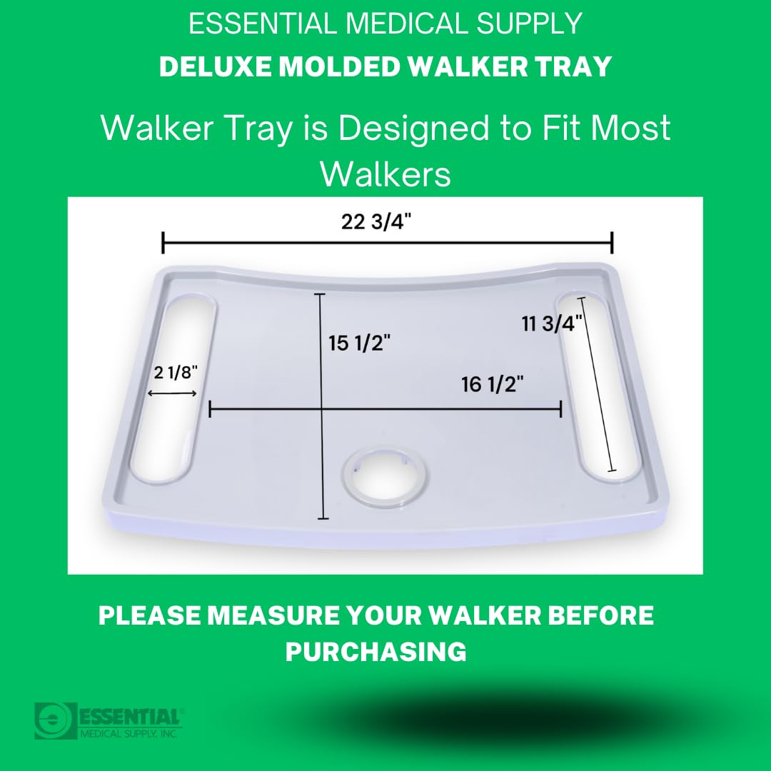 Essential Medical Supply Molded Walker Tray with Cup Holder - Perfect for Mobility and Transport, Fits Most Walkers and Provides Convenient Tray for Almost Any Folding Walker