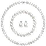 Pttozan Pearl Necklaces for Women,8mm White Pearl Necklace and Earring Bracelet Jewelry Set for Women Men Wedding Birthday Valentine Christmas Day Gifts