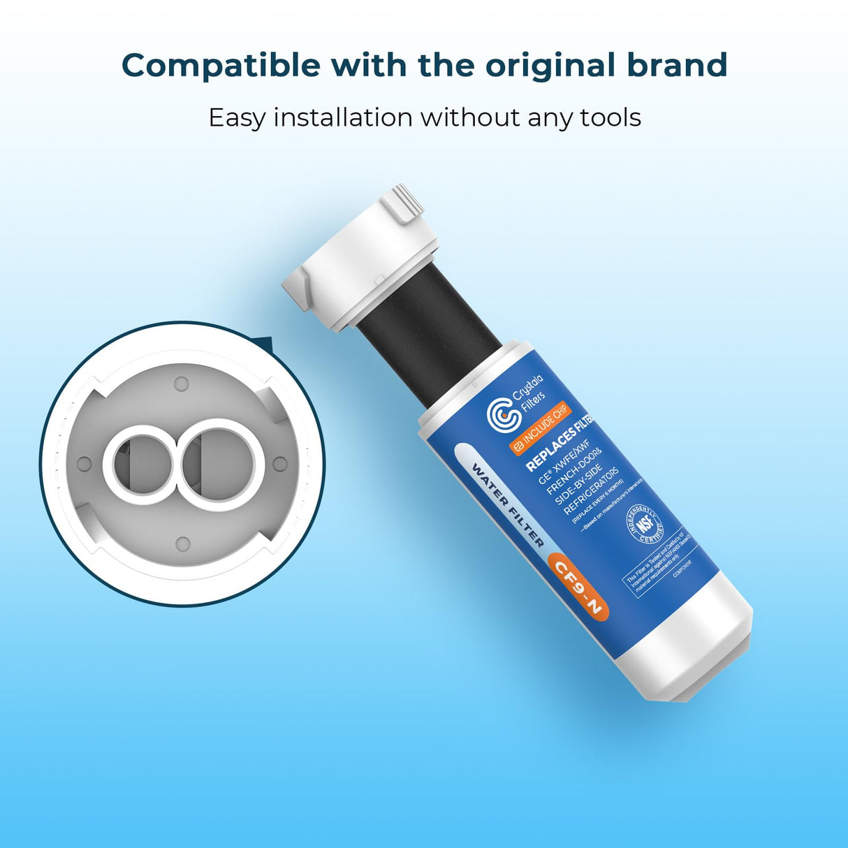 Crystala Filters Water Filter Compatible with XWFE (Built-in CHIP), Replacement for GE XWFE, XWF Refrigerator Water Filter Pack of 1