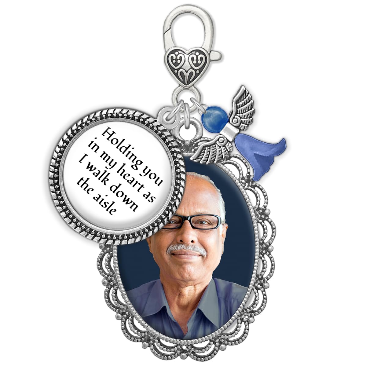 Something Blue Bouquet Charm for Wedding Memory Charm with DIY Photo Frame for Wedding Bouquet And Resizer