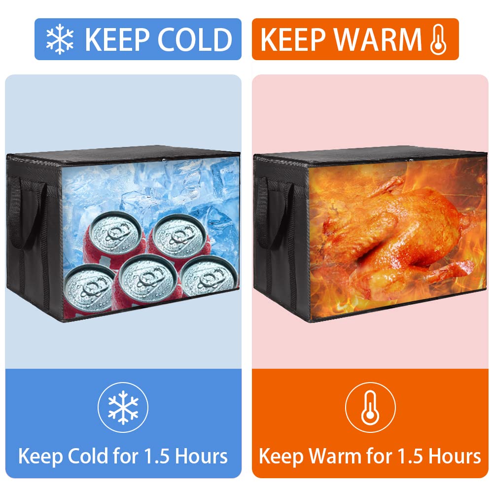 CIVJET 2-Pack Insulated Food Delivery Bag with Hard Bottom, XXX-Large Commercial Food Warmer, Insulated Reusable Grocery Cooler/Hot Bags, Tote Bag for Shopping/Travel, Black