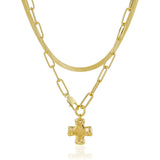 Bheop Chunky Cross Necklace for Women, Gold Layered Herringbone Necklace