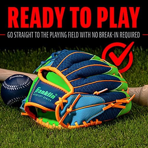 Franklin Sports Kids Baseball Glove + Ball Sets - Meshtek Youth Teeball Gloves for Kids + Toddlers - Left + Right Hand Throw Mitts + Glove Sets with Foam Balls - Boys + Girls Gloves - 9.5" Inch
