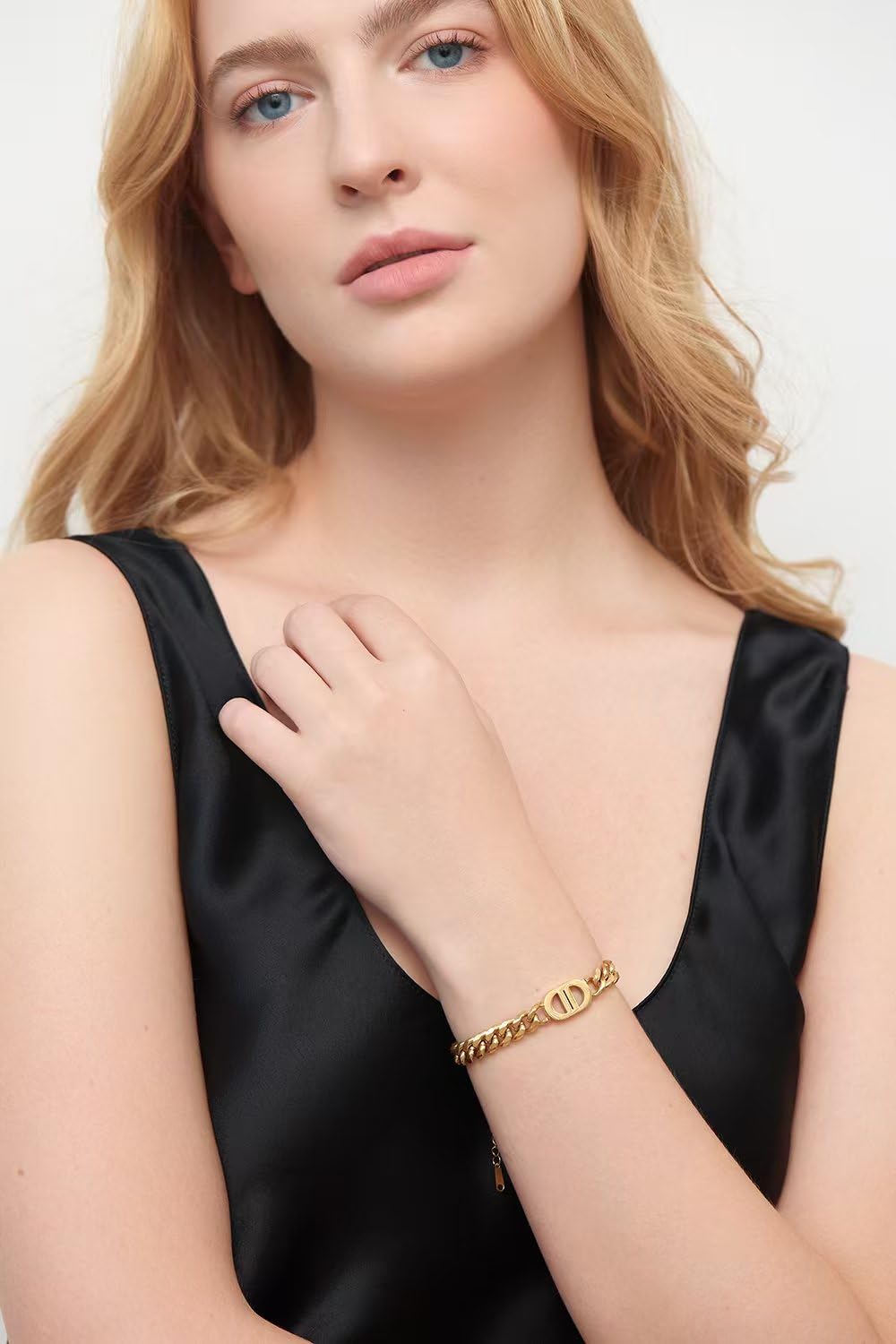 Plerjom Gold Jewelry Set for Women,Classic 18K Gold Ladies' Letter Necklace and Bracelets,Elegant Cuban Chain,Women Valentine Anniversary Birthday Friendship Gift (Fashion)
