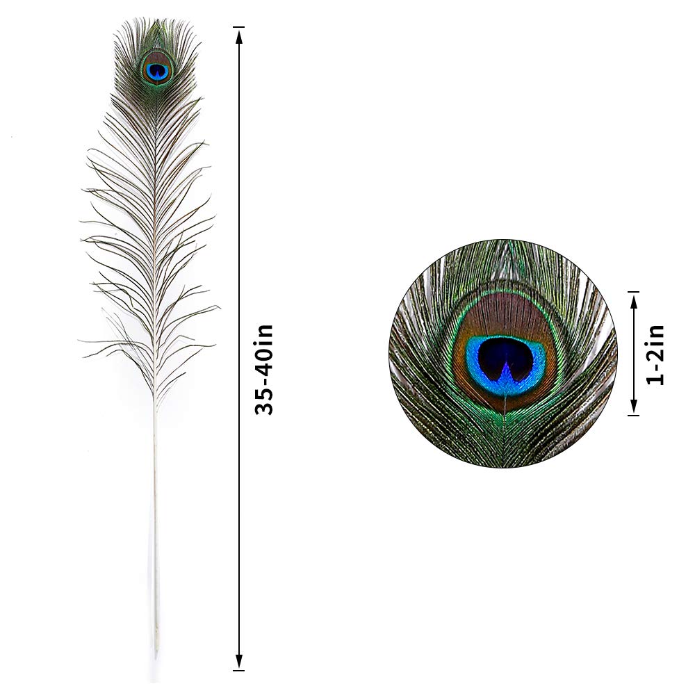 Ballinger 20pcs Natural Long Peacock Feathers 35-40 inch for DIY Craft, Party, Wedding Christmas Decoration and Floral Arrangement