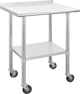 Hally Stainless Steel Table for Prep & Work 24 x 30 Inches with Caster Wheels, NSF Commercial Heavy Duty Table with Undershelf and Backsplash for Restaurant, Home and Hotel