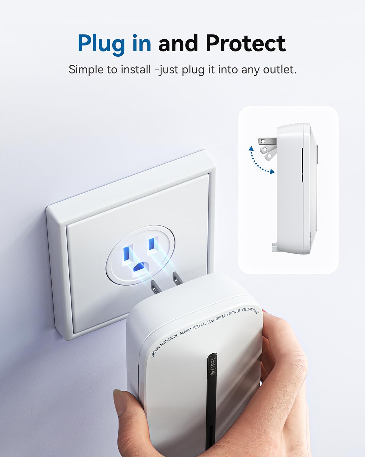 SITERWELL Plug in Carbon Monoxide Detector 10 Year Battery, CO Alarm Detector with Electrochemical Sensor and Sound Warning, AC Powered Portable Carbon Monoxide Detector for Home Office Travel,1-Pack
