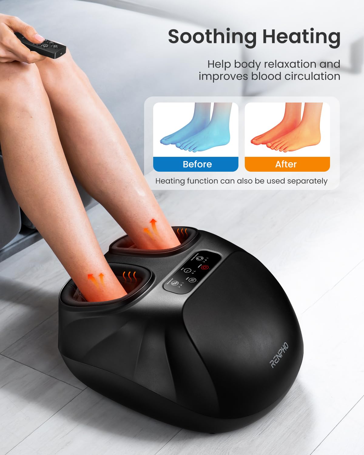 RENPHO 2025 Full Foot Massager, FSA HSA Eligible, Deep Kneading Foot Massager for Neuropathy, Plantar Fasciitis, True Feet Massage, Wireless Control, HSA Store Eligible Items, Up to Size 14