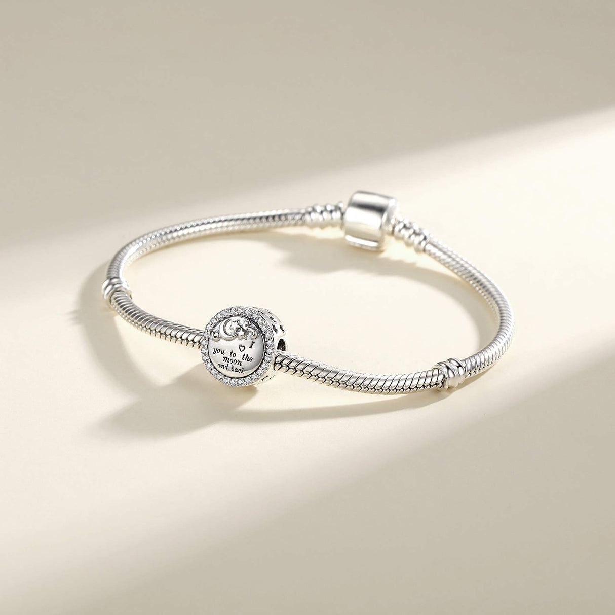 Linorui 925 Sterling Silver Charms Fit Pandora Charms Bracelet I Love You to The Moon and Back Fit Wife Mom Christmas Birthday Gift
