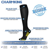 CHARMKING Compression Socks for Women & Men (8 Pairs) 15-20 mmHg Graduated Copper Support Socks are Best for Pregnant, Nurses - Boost Performance, Circulation, Knee High & Wide Calf (S/M, Multi 32)