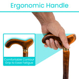 Vive Wooden Walking Stick Cane - for Men, Women, & Seniors - 36 Inch Single Point Rubber Tip with Willow Handle - Ergonomic Grip for Balance & Stability - Lightweight Elderly Assistance Product (Wood)