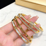 CERULEAN 5-Piece Elegant Stainless Steel Bracelet Set, Fashionable Classic Design, Stainless Steel 5 Piece Bracelet Set, Non Tarnish Bangle, Elegant Bracelets Sets for Everyday and Formal Wear (Gold)