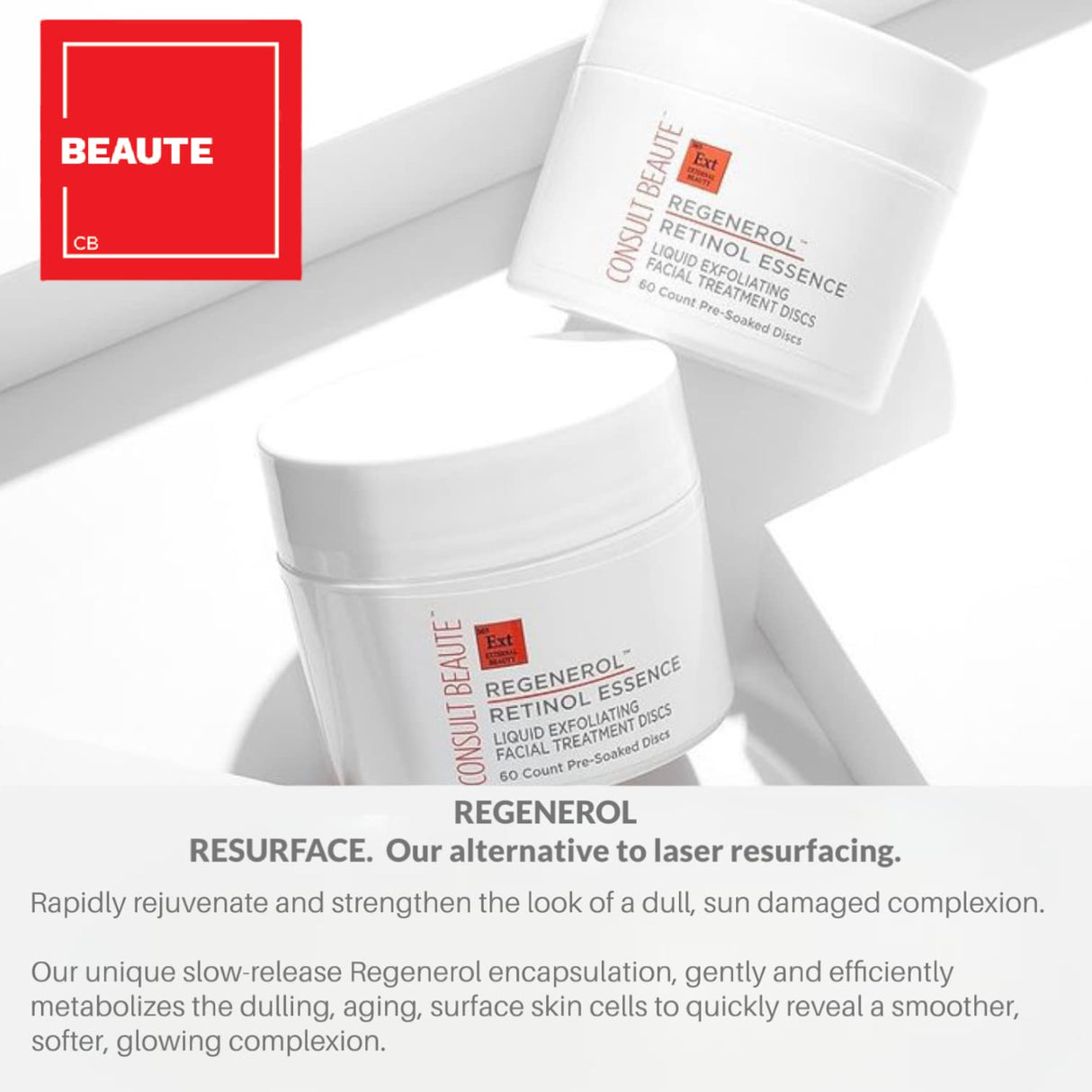 Consult Beaute - Regenerol - Retinol Exfoliating Facial Treatment Discs - Micro Exfoliation for Face - Smoother Skin - 60 Disposable Wipes